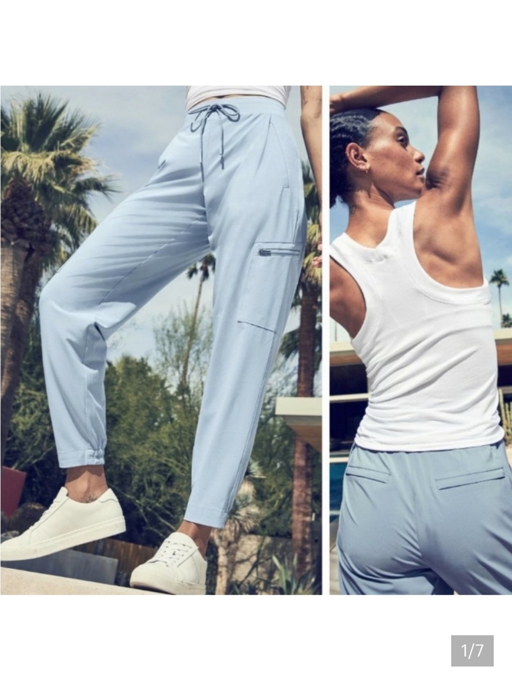 Athleta Go Far Travel Pants in light blue